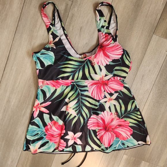 Tankini swimsuit S black floral tropical two piece swimwear beach summer top new - Picture 6 of 13